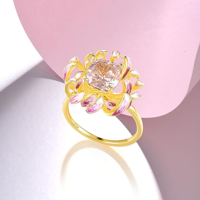 Santuzza 925 Sterling Silver Enamel Flower Statement Ring for Women