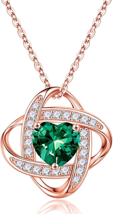 Iefil 925 Sterling Silver Love Knot Birthstone Necklace, Anniversary Birthday Gifts for Women, Jewelry Gift for Wife Mom Girlfriend Daughter