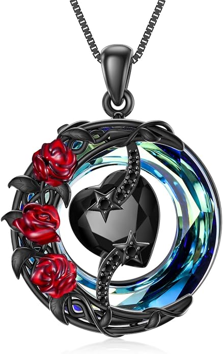 TOUPOP Birthstone Necklace 925 Sterling Silver Moon and Star Pendant Celtic Moon Jewelry with Blue Crystal Anniversary Birthday Gifts for Women Mom Wife Her