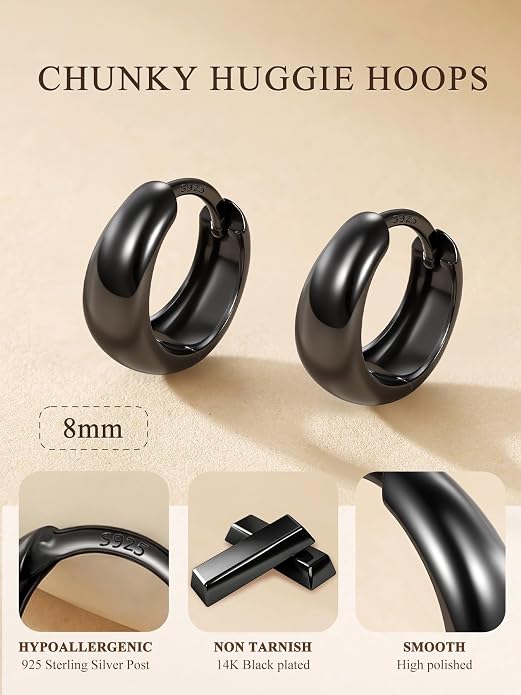 Bestyle Gold Huggies Earrings for Women Hypoallergenic 925 Sterling Silver Post Huggie Hoop Earrings Thick Lightweight Small Hoop Earrings 8/10/12/14mm