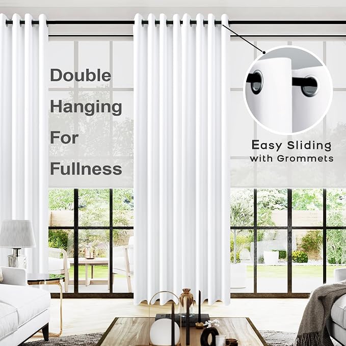 White Curtains 108 Inches Long for Living Room 2 Panels Set 60 Percent Blackout Thermal Insulated Energy Efficient Light Blocking Room Darkening Big Extra Wide 104 Inch Curtains for Bedroom Window