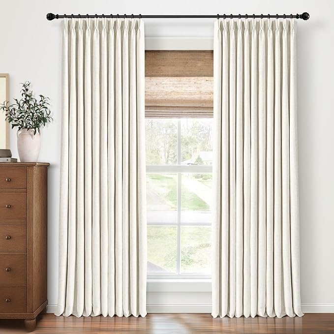 CAPALOCA Natural Linen Pinch Pleated Curtains Blackout, 100% Black Out Curtains 108 inch Long for Bedroom, Blackout Thermal Insulated Pinch Pleated Drapes for Living Room, 40" W x 108" L, 2 Panels Set