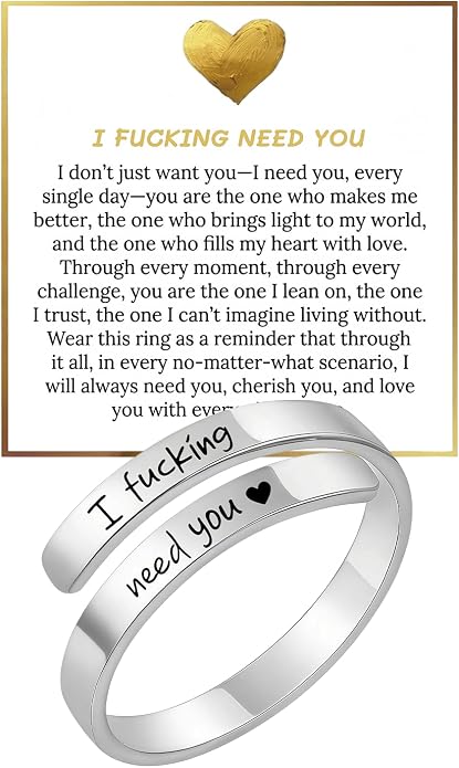 I Fcking Love You Ring, Stainless Steel Engraved Inspirational Words Heart Open Adults Women Vintage Promise Rings Lover Wife Jewelry