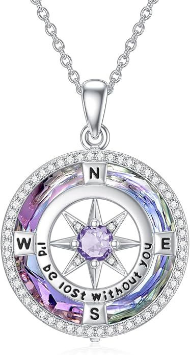 TOUPOP Necklace Gifts for Wife Compass Jewelry Women Anniversary Girlfriend Birthday Gift for Her Valentines I'd be Lost without You Sterling Silver Birthstone Necklaces