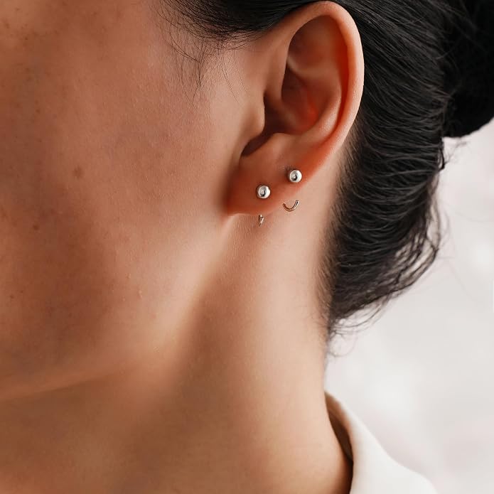 CHIC & ARTSY 925 Sterling Silver Half Hoop Earrings for Women, Small Huggie Hoops Set with Ball Bar Star Moon Cross & Pearl, Lightweight Comfort Fit Everyday & Sleep Earrings
