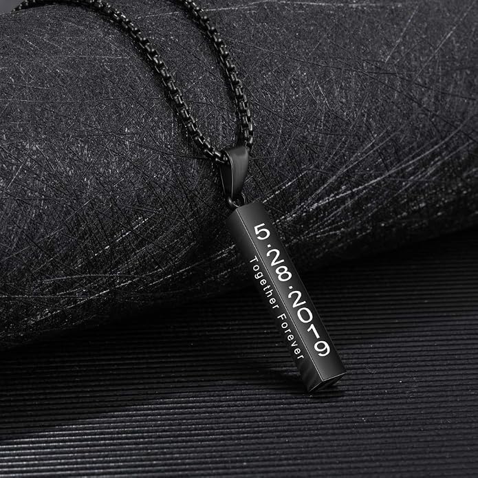 Personalized Men's Name Bar Necklace Engraved Initial Name Stainless Steel Vertical Bar Necklace for Father Husband Boyfriend Birthday