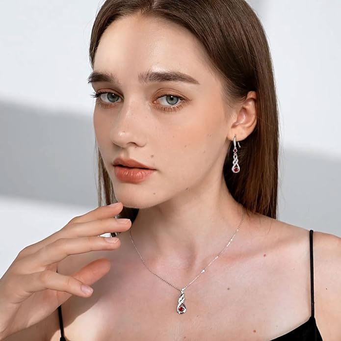 Birthstone Necklaces for Women 925 Sterling Silver Infinity Pendant Created Gemstone Jewelry for Her, 16"+2"
