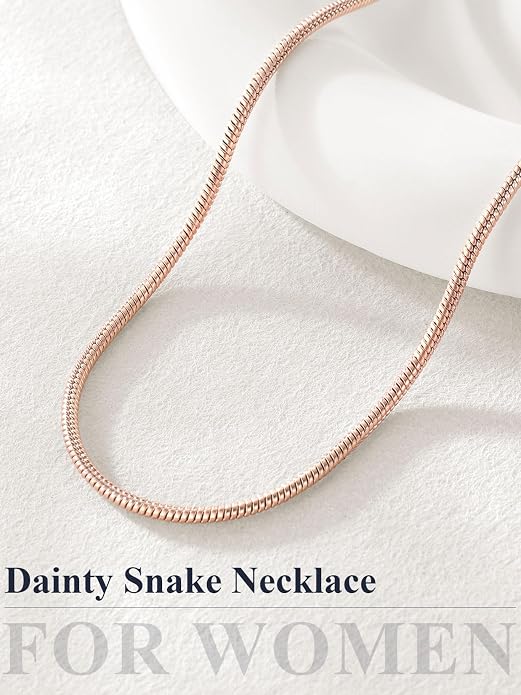 U7 Snake Necklace for Women 14K Gold Plated/Silver/Rose Gold/Black Chain Necklace Hypoallergenic, Stainless Steel Tiny Snake Chain Necklace 1/1.2/1.5/2MM, 14-30" Adjustable Minimalist Gift