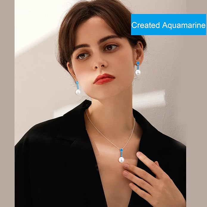Pearl Necklace for Women, 925 Sterling Silver Dainty Round Freshwater Pearl with 5A Zircon Pendant Ideal Birthstone Jewelry Gifts for Her