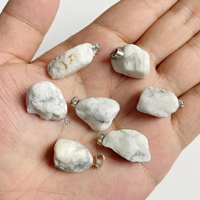 10pcs Irregular Raw Natural Howlite Rock Stone Pendant Healing Crystal Chakra Gemstone Charm for Jewelry Making DIY Necklace Earrings Accessories Reiki