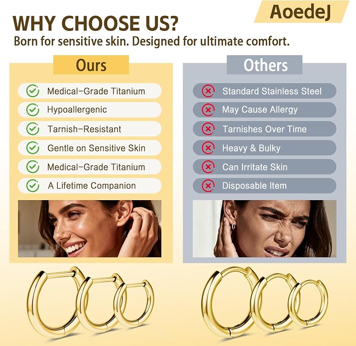 AOEDEJ G23 Titanium Black/Steel Gray/Gold Hoop Earrings 18G Small Huggie Hoop Earrings 8mm/10mm/12mm Cartilage for Sensitive Ears for Multiple Piercing Cartilage Hoop Earring Stack Jewelry