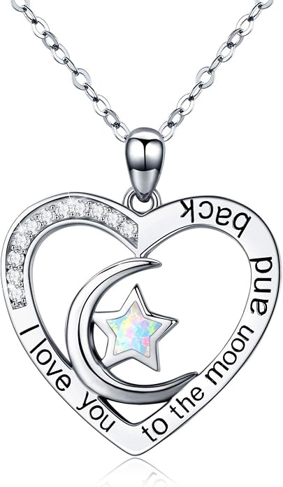 Cuoka 925 Sterling Silver Heart Necklace I Love You to The Moon and Back Pendant Sun Star Moon Necklace Jewelry for Women with Gifts Box