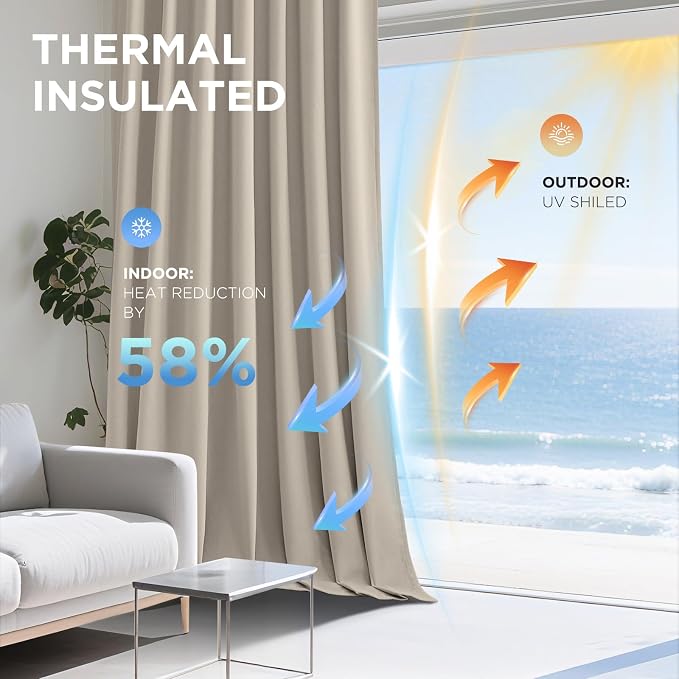 Joydeco 100% Blackout Velvet Curtains Light Beige 84 Inch Back Tab | Luxury Thermal Insulated Velvet Curtains for Bedroom Living Room, Soundproof Blackout Window Drapes