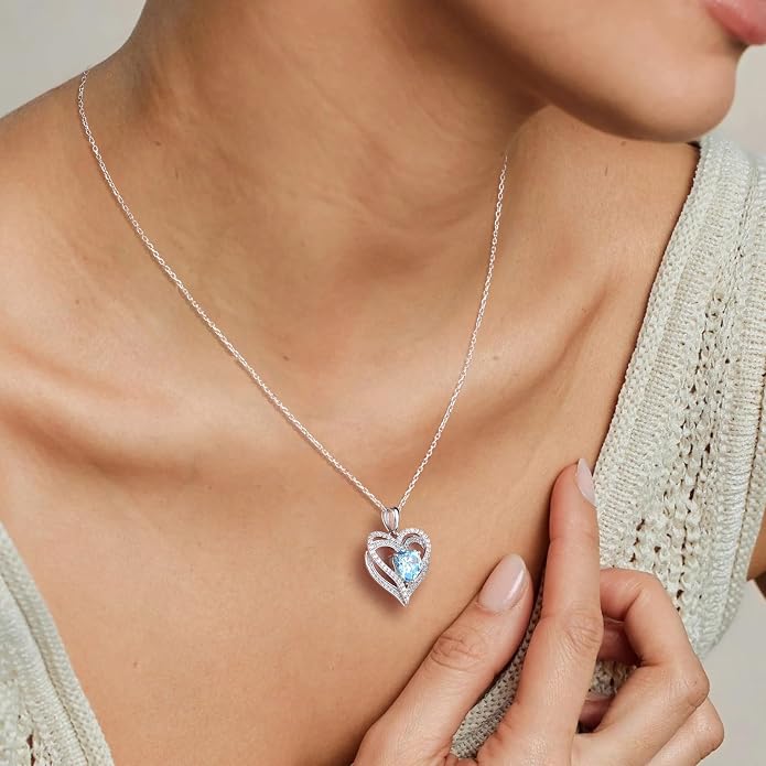 Anniversary Charm Necklace, Sterling Silver 14K Gold Plated Chain with Interlocking Heart Pendant Elegant Birthstone Necklaces for Women, Length 18"