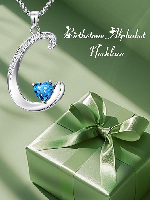 Birthday Gifts for Women Alphabet A to Z Initial Birthstone Pendant Necklaces for Women - 18k White Gold Plated Personalized Name Jewelry Anniversary Graduation Gifts for Wife Her Daughter Girlfriend(with Gift Box)