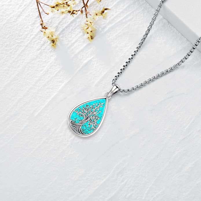 Jewelry Gifts - Tree of Life Necklace Sterling Silver Abalone Shell/Opal/Moonstone/Black Onyx/Turquoise/Malachite/Crystal Family Tree of Life Jewelry for Women Men