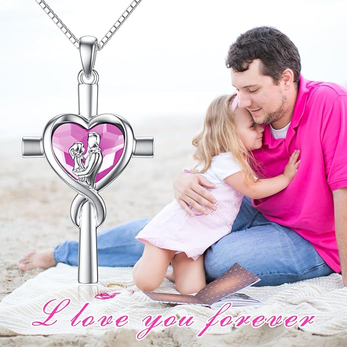 PROESS S925 Sterling Silver Daughter Heart Pendant Necklace from Dad Mom I Love You Forever Jewelry