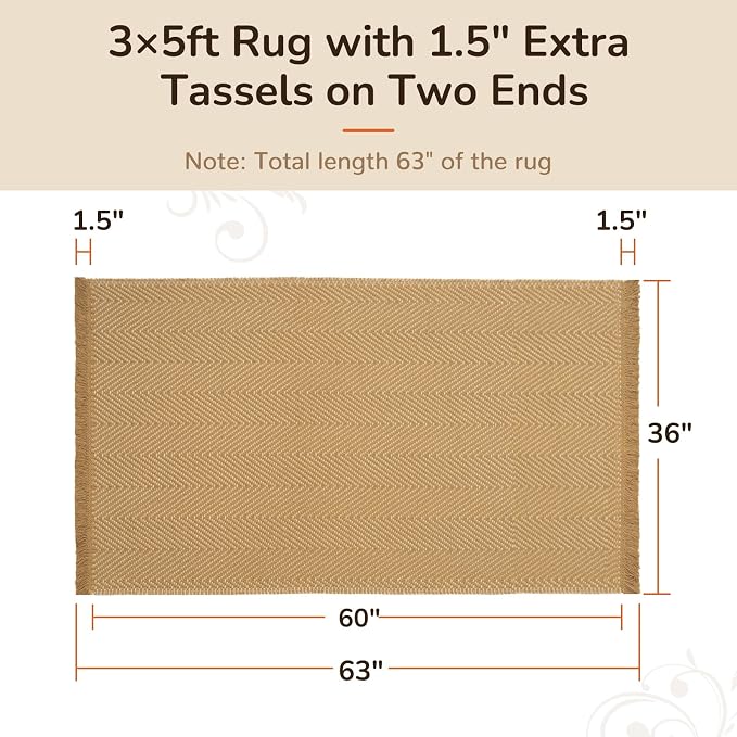 3x5 Washable Boho Area Rug with Tassels for Living Room Red Beige | Vacuum Friendly, Machine Washable, Non-Slip Rug, Modern Farmhouse Neutral Decor Carpet, Bedroom Dining Room Office Kitchen