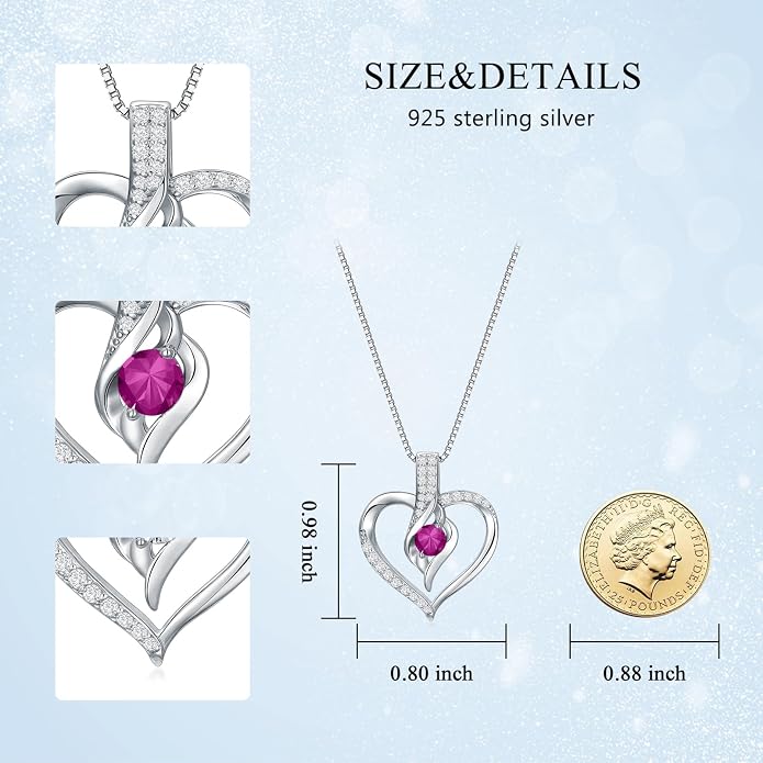 Birthstone Necklace Gifts for Women, 18K Gold-plated Sterling Silver Love Heart Necklace Durable Box Chain Women Jewelry Gifts for Her 20"