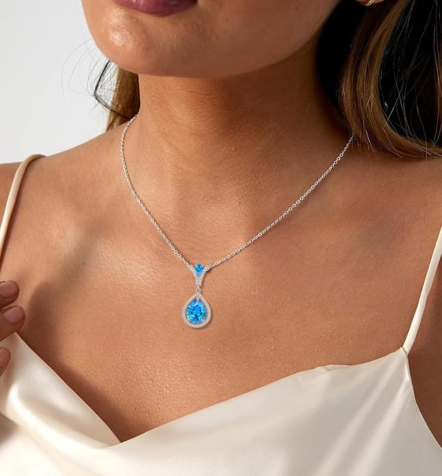 Birthstone Necklace 925 Sterling Silver Tear Drop 5A Cubic Zirconia Pendant Necklace Jewelry Birthday Gifts for Women