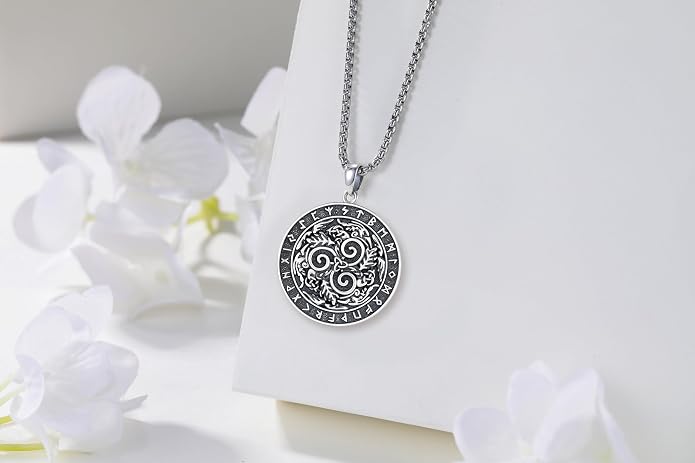 Thors Hammer Necklace/Viking Tree of Life/Valknut/Vegvisir/Triskelion/Sword/Spear Point Arrowhead/Urn Necklace for Ashes/Compass Necklace 925 Sterling Silver Amulet Jewelry for Men Women
