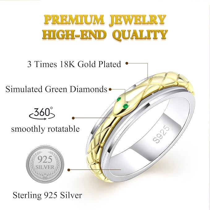 Fidget Ring Spinner Ring for Anxiety Women Men Daughter Real S925 Sterling Silver Fidget Ring