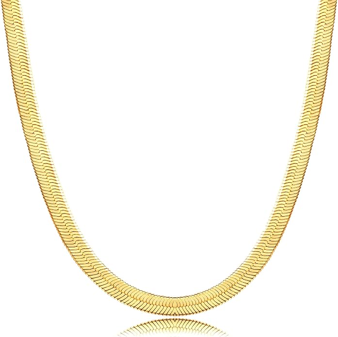 NECOCY 14K Gold Plated Necklaces for Women, Dainty Gold Herringbone Choker Necklace Thin Layered Snake Chain Jewelry for Gifts