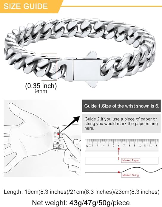 U7 Cuban Link Bracelets for Men Stainless Steel Wrist Bracelet Silver Black Gold Cuban Hand Chain Bracelet for Mens Women, 5/7/9/12mm Width, 7.5/8.3/9 Inch Length Classic Jewelry with Box Packed