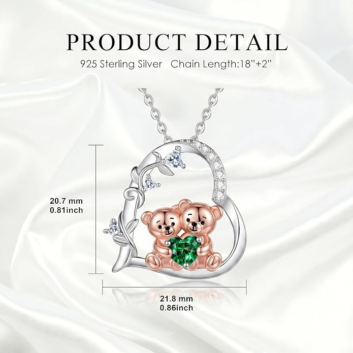 PELOVNY Teddy Bear Necklace for Women 925 Sterling Silver Bear/Highland Cow/Fox/Cat/Axolotl Birthstone Necklace Christmas Birthday Jewelry Gifts for Mom Daughter Wife Sister