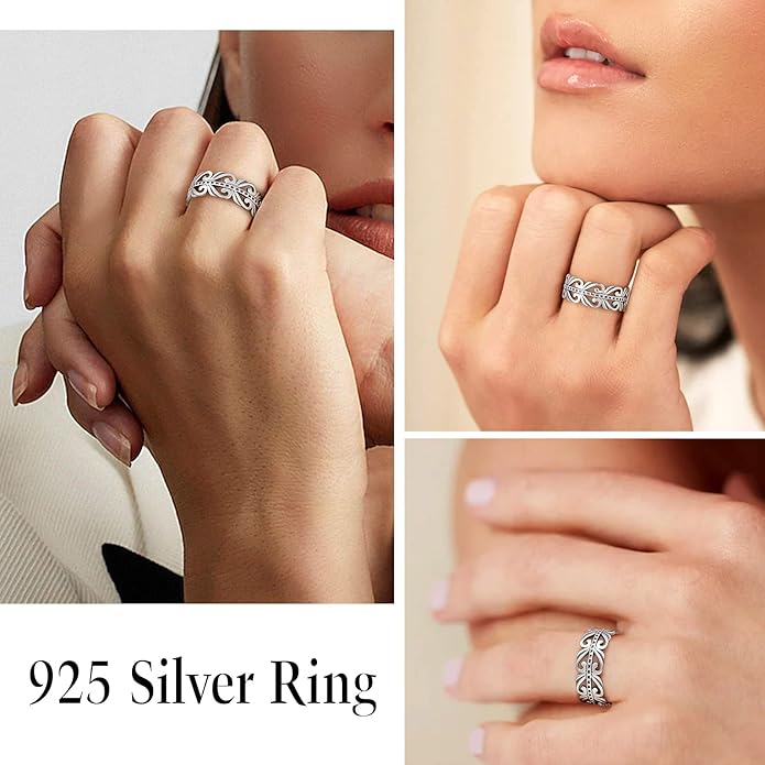 Suplight S925 Sterling Silver Celtic Knot/Evil Eye/Infinity Symbol Band Ring, 2/3/5/8mm Vintage Finger Thumb Ring for Women Size 4-13 (with Gift Box)