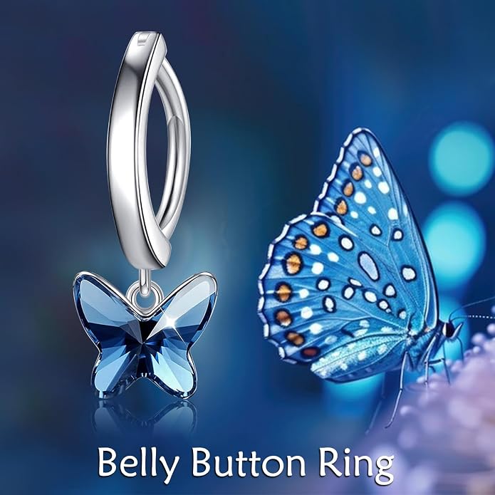Dangle Clicker Belly Button Ring for Women Surgical Sterling Silver Belly Ring Simple Reverse Navel Rings Body Jewelry