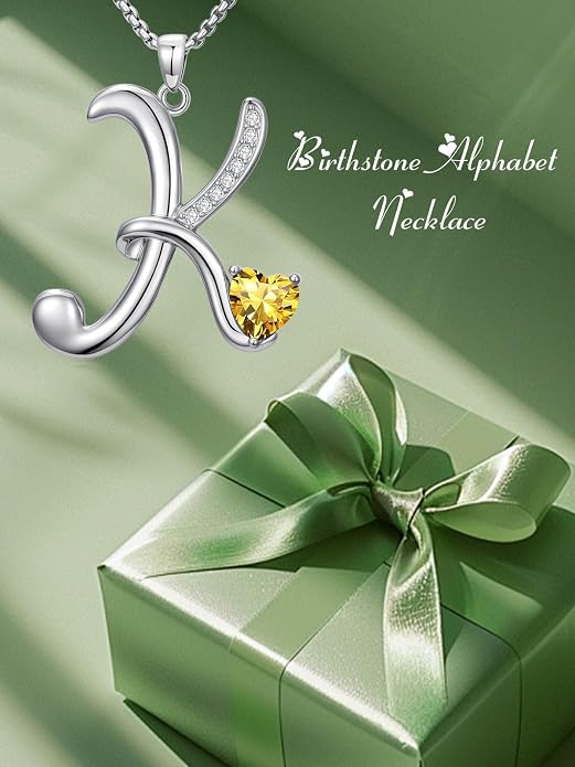 Birthday Gifts for Women Alphabet A to Z Initial Birthstone Pendant Necklaces for Women - 18k White Gold Plated Personalized Name Jewelry Anniversary Graduation Gifts for Wife Her Daughter Girlfriend(with Gift Box)