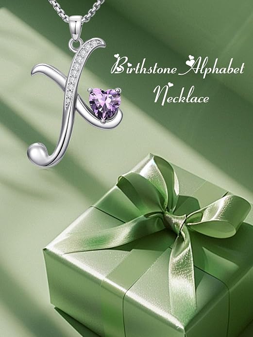 Birthday Gifts for Women Alphabet A to Z Initial Birthstone Pendant Necklaces for Women - 18k White Gold Plated Personalized Name Jewelry Anniversary Graduation Gifts for Wife Her Daughter Girlfriend(with Gift Box)