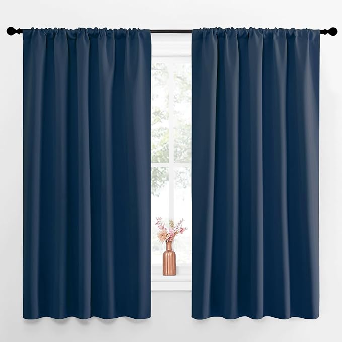 NICETOWN Blackout Curtains for Living Curtains, Moroccan Blue, Set of 2, 52 by 63 Inch, Window Treatment Blackout Curtain Panels, Home Decor Thermal Insulated Solid Drapes for Bedroom