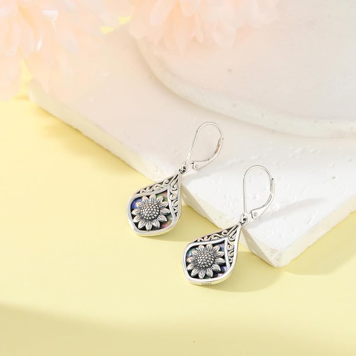 Sterling Silver Abalone Shell Filigree Dangle Drop Earrings Bohemia Jewelry Gift for Women Mother Mom