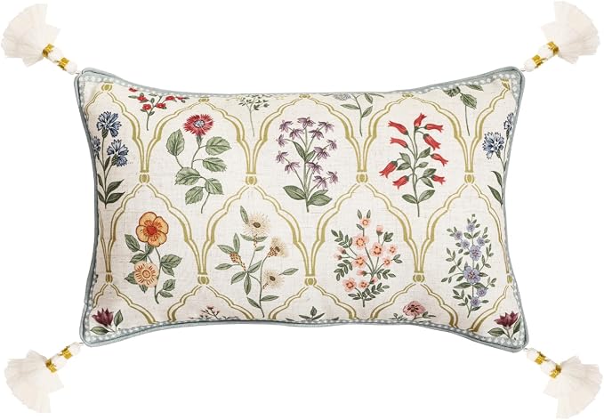 ISAENNE Designer Vintage Linen Throw Pillow Cover,20"x12"-Serenity B | French Elegant Rectangle Decor Pillow Cover,Concealed Zipper Design,Colorful Floral Pattern,Sofa,Bedroom,Living Room,Chair