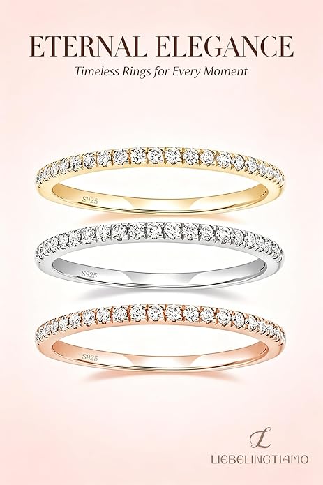 Stackable Eternity Ring for Women 14K Gold Plated Cubic Zirconia Simulated Diamond Wedding Band Silver Jewelry