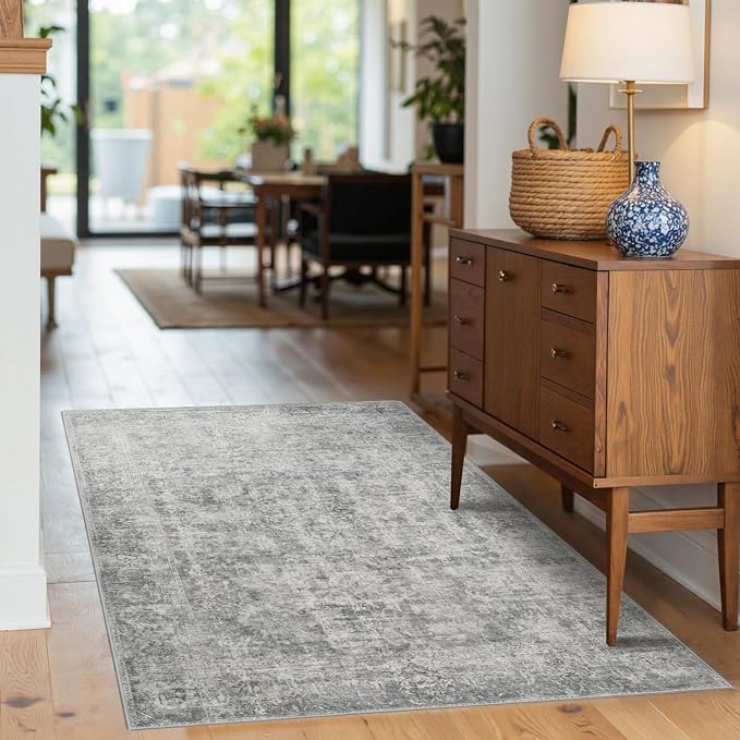 Rugxara 3x5 Rug for Entryway Bedroom Washable Area Rugs Carpet, Grey