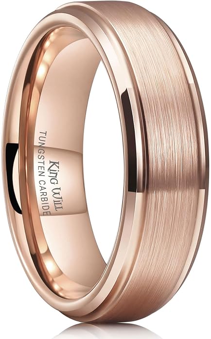 King Will Classic Tungsten Wedding Band for Men, 6/7/8/9/10mm Widths, Polished Finish Step Edge Matte Rings Comfort Fit