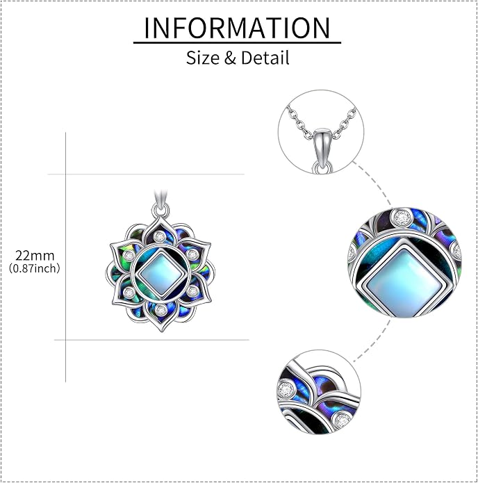 ONEFINITY Lotus Necklace 925 Sterling Silver Moonstone Pendant Necklace Yoga Lotus Jewelry for Women
