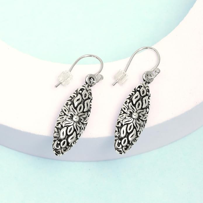 Charmsy 925 Sterling Silver Light-Weight Antique Filigree Teardrop Drop Earrings for Women