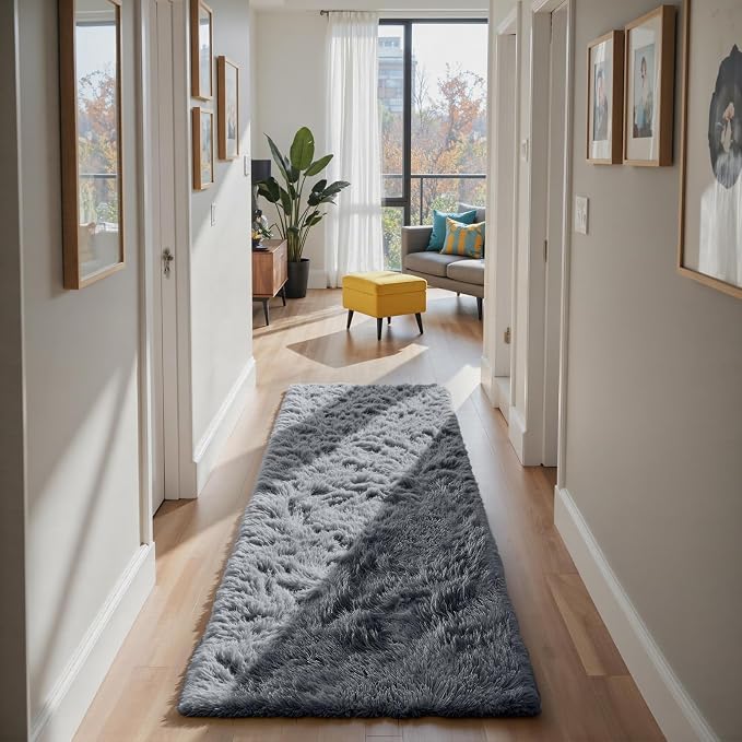 Soft Runner Rugs for Bedroom, Grey 3x7 Area Rugs Fluffy Rug Shag Area Rug Carpet, Bedside Rug for Living Room Bedroom Room Home Decor
