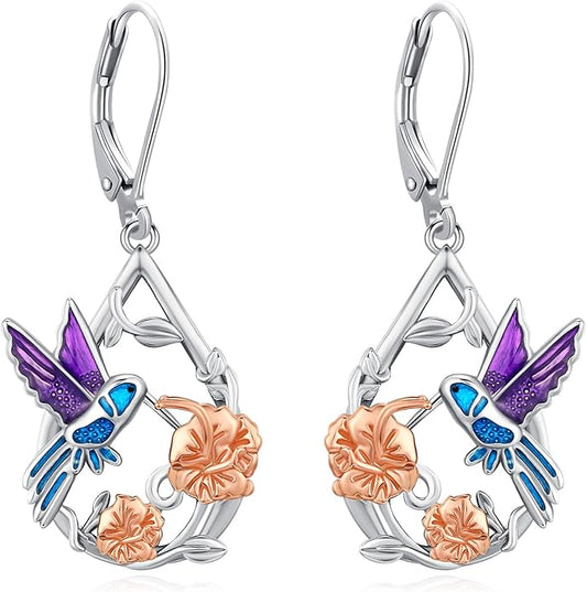 Eusense Sterling Silver Dangle Earrings for Women Tree of Life Animals Moonstone Turquoise Leverback Earrings Jewelry Gifts