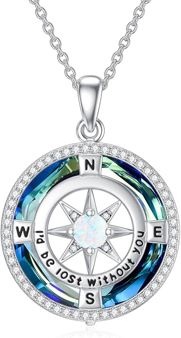 TOUPOP Necklace Gifts for Wife Compass Jewelry Women Anniversary Girlfriend Birthday Gift for Her Valentines I'd be Lost without You Sterling Silver Birthstone Necklaces