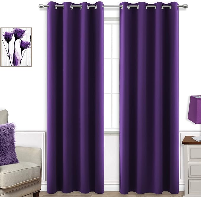 KOUFALL Purple Curtains 96 Inches Long for Living Room 2 Panels Grommet Darking Room Darkening Blackout Curtains for Bedroom,Royal Purple,52x96 in Length