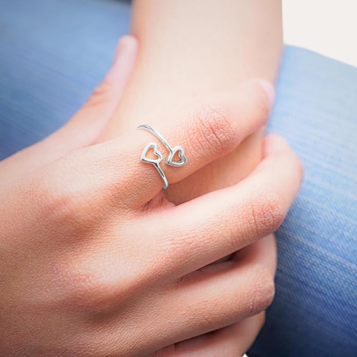 18k Gold Plated Simple Minimalist Heart Adjustable Stackable Halo Ring Band for Women Valentines Day Gifts for Her Comes with a Gift Box