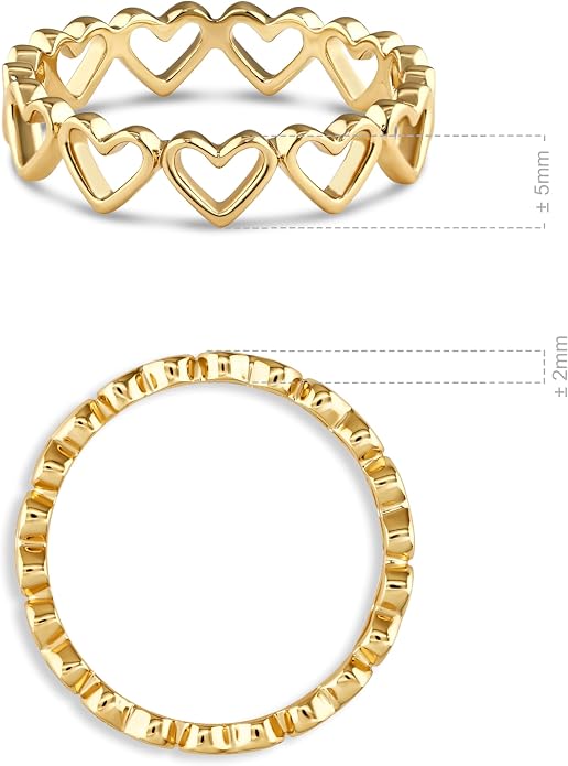 DEVATA Gold or Rhodium Plated Sterling Silver 925 – Eternity, Band Ring for Women – Heart, Knot, Clover, Infinity, Mariner, Cable, Curb, Cuban, Figaro, Daisy, Rope, Ribbed, Dome