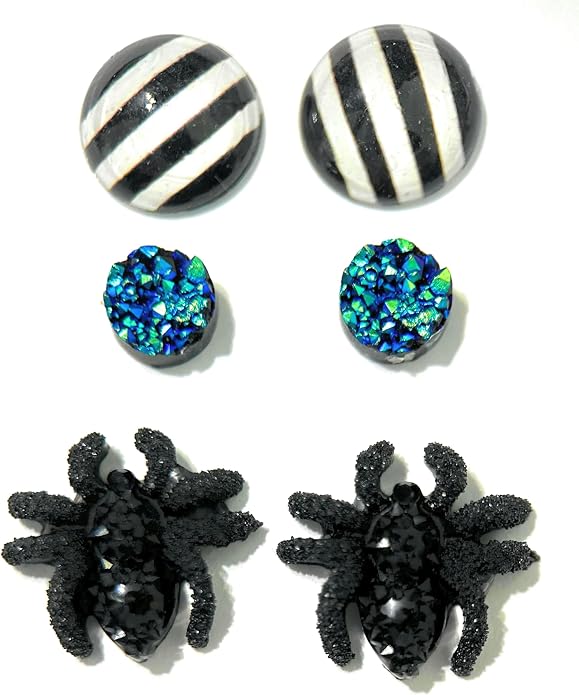 Hypoallergenic Halloween Spider Set Stud Earrings on Plastic Posts