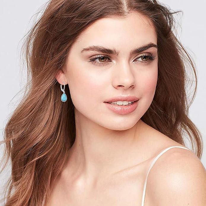 Larimar/Star/Dragonfly/Sunflower/Moonstone/Black Onyx Earrings for Women Leverback Dangle Earrings Hypoallergenic Jewelry for Women