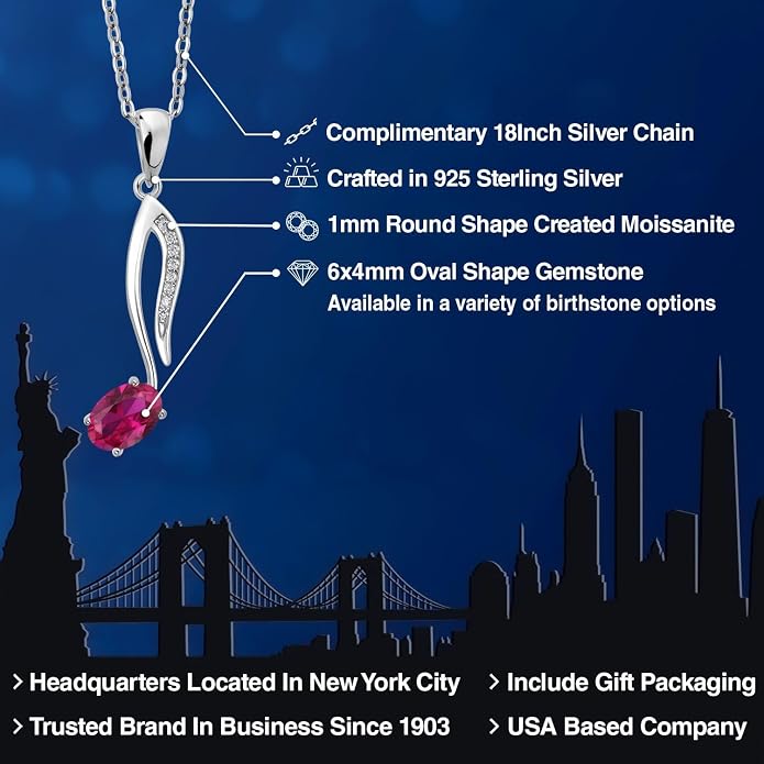Gem Stone King Music Eighth Note Pendant Necklace | 925 Sterling Silver | 6X4MM Oval Gemstone Birthstone | With 18 Inch Silver Chain | Designed By Keren Hanan